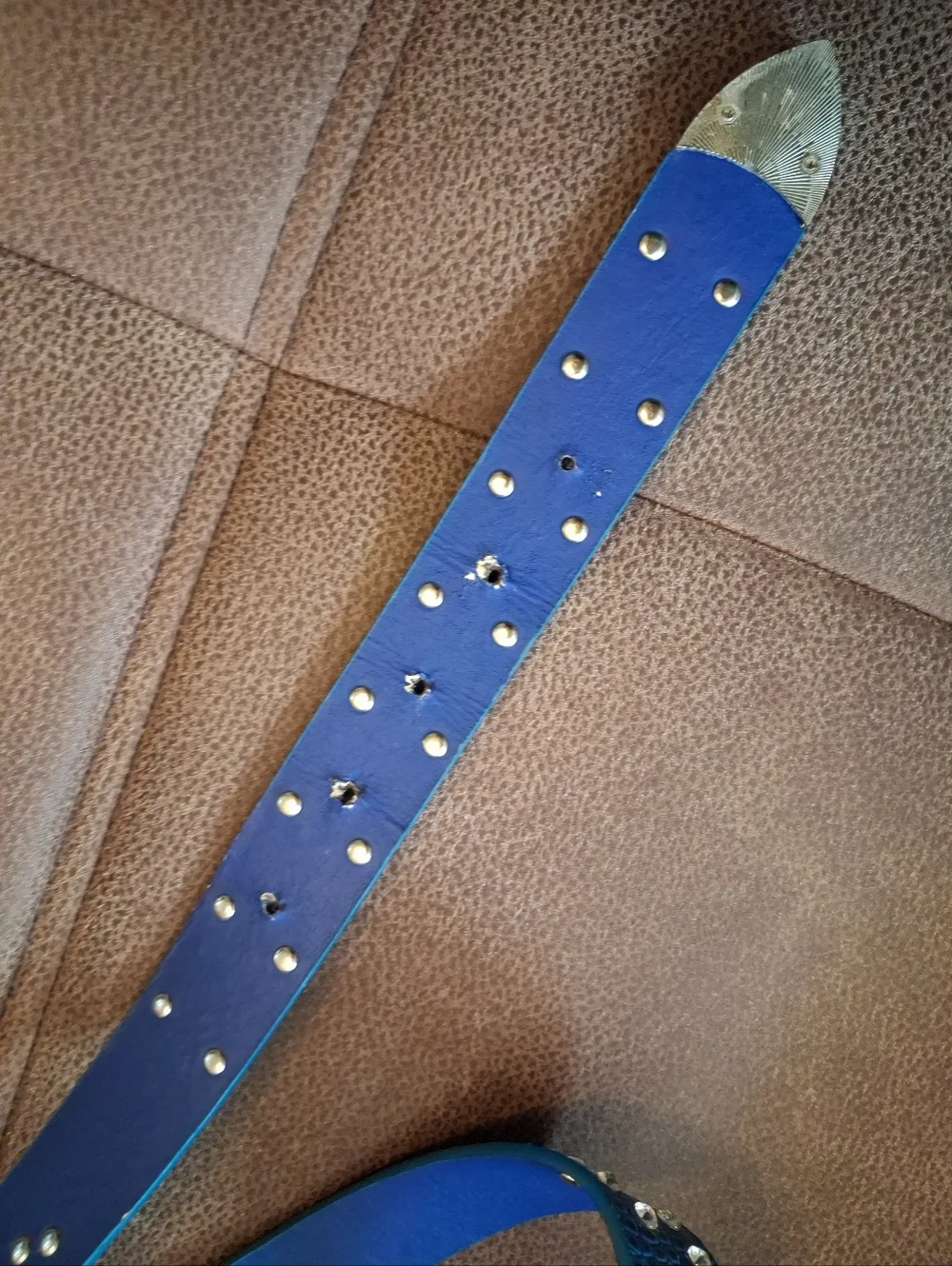 Blue Croc-Embossed Faux Leather Rhinestone Western Belt 33 To 38 Inches